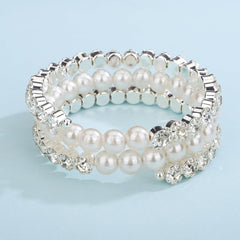 Pearl Rhinestone Stretch Wrap Cuff Bracelets