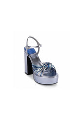 Silver Chunky Knotted Block Heel Platform Sandals