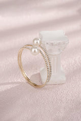 Pearl Rhinestone Layered Wrap Cuff Bracelets