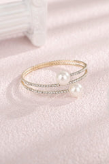 Pearl Rhinestone Layered Wrap Cuff Bracelets