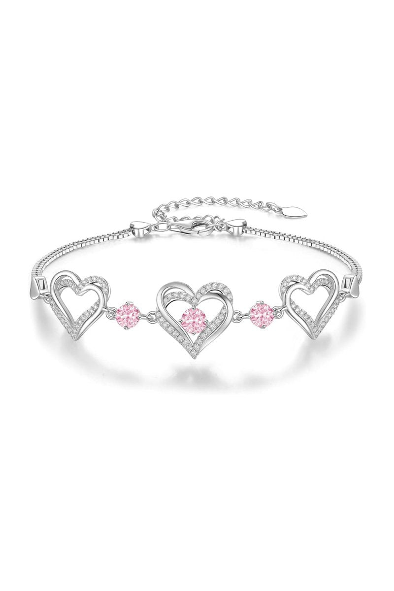 Silver Love Heart Link Birthstone Bracelets