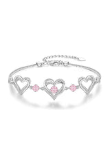 Silver Love Heart Link Birthstone Bracelets
