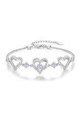 Silver Love Heart Link Birthstone Bracelets