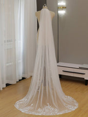 Simple Floral Lace Chapel Train Veil Bridal Veil Wedding Veil