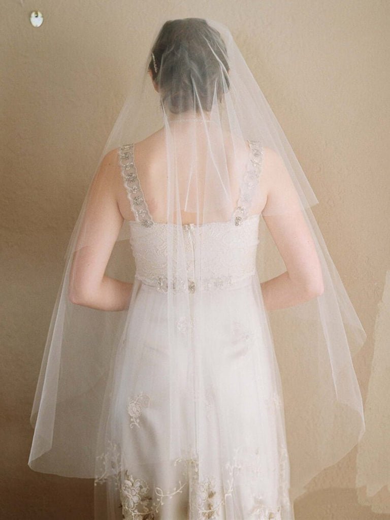 Simple Ivory Tulle Drop Veil Crystal Comb Wedding Veils