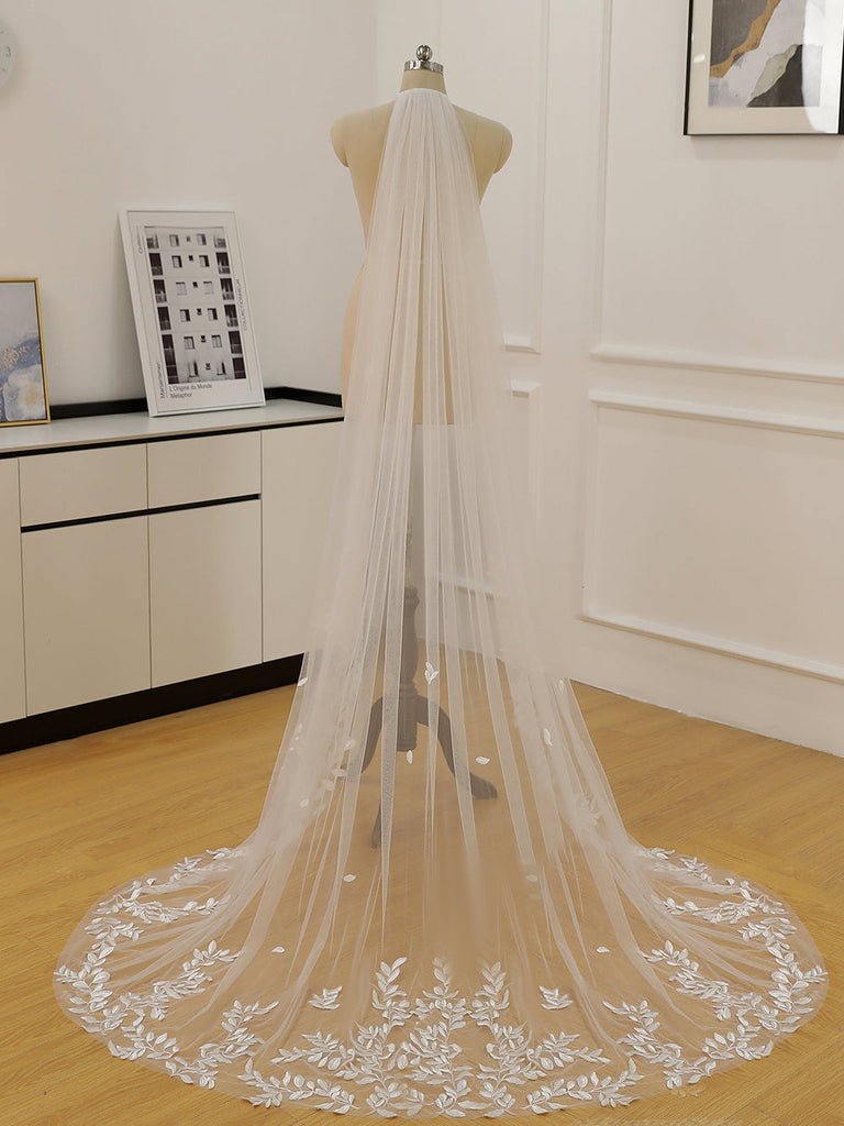 Simple Leaves Lace Chapel Train Veil Bridal Veil Wedding Veil