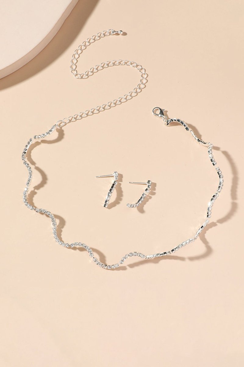 Simple Thin Rhinestone Necklace And Earrings Set