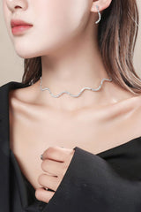 Simple Thin Rhinestone Necklace And Earrings Set