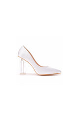 Simple White Pointed Toe Transparent Block Heels