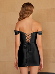 Black - Bodycon Satin Off the Shoulder Homecoming Dresses with Beads