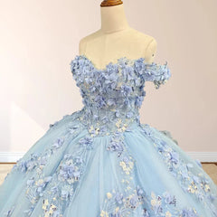 Sky Blue Lace Princess Appliqued Quinceanera Dress