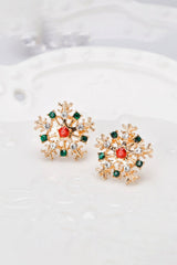 Snowflake Gold Earrings Rhinestones