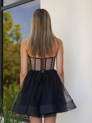 A-Line Dotted Tulle Corset Short Homecoming Dress