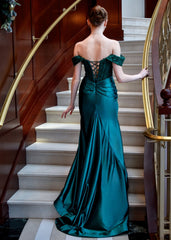 Mermaid Off the Shoulder Satin Prom Dress with Slit