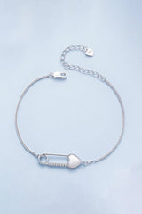 Sterling Silver Bracelet Chain with Heart Pin