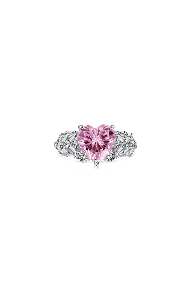 Sterling Silver Pink Heart Zircon Luxury Half Setting Ring