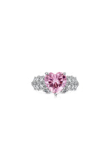 Sterling Silver Pink Heart Zircon Luxury Half Setting Ring