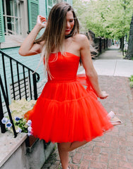 A line Strapless Tulle Homecoming Dress