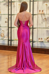 Sweetheart Fuchsia Pleated Mermaid Long Prom Dress