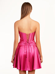 A-line Strapless Fuchsia Pleated Homecoming Dress with Keyhole