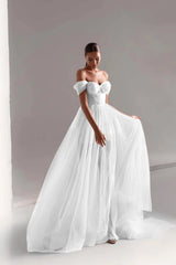 Tulle Prom Dress A-Line Long Shining Beads Prom Gown