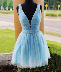 A Line Tulle V Neck Homecoming Dress With Beading