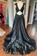 V-Neck Red Sequin Feathers Long Prom Dress with Cape