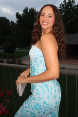 Blue Strapless Sheath Floral Sequins Long Prom Dresses