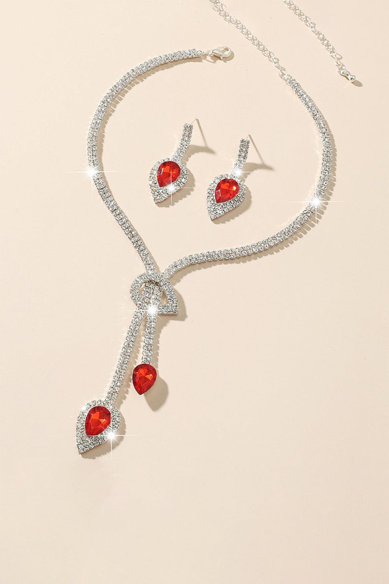 Vintage Teardrop Gemstone Necklace And Earrings Set