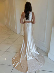 Champagne One-Shoulder Mermaid Satin Long Prom Dress