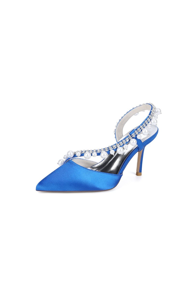 Royal Blue High Heels with Pearl and Crystal Embellishments Description