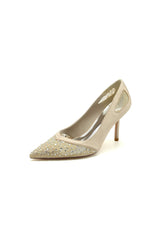 Champagne High Heels with Silver Bead and Lace Trim