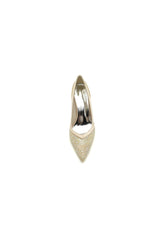 Champagne High Heels with Silver Bead and Lace Trim