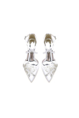 White Silk Pump with Handcrafted Flower and Crystal Embellishments