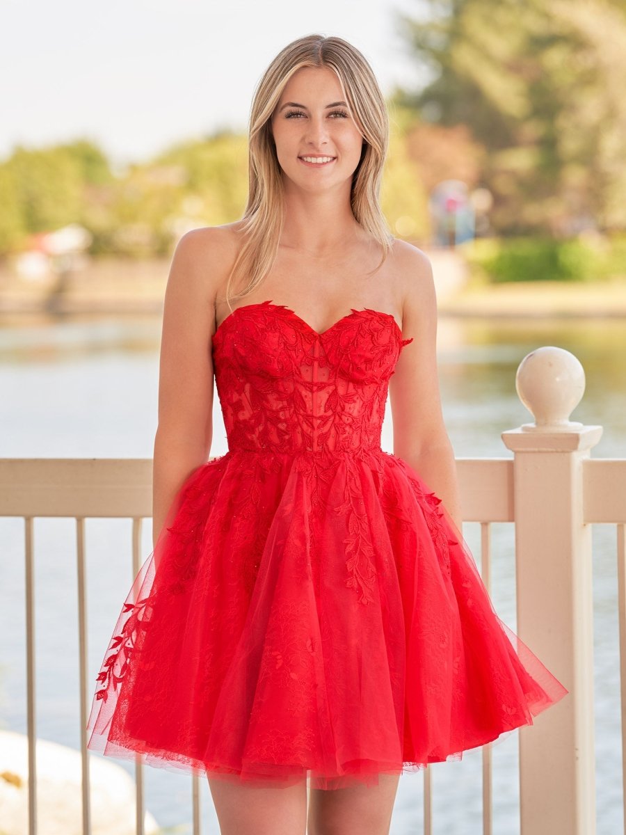 A-line Red Sweetheart Appliques Lace Homecoming Dress With Corset Back